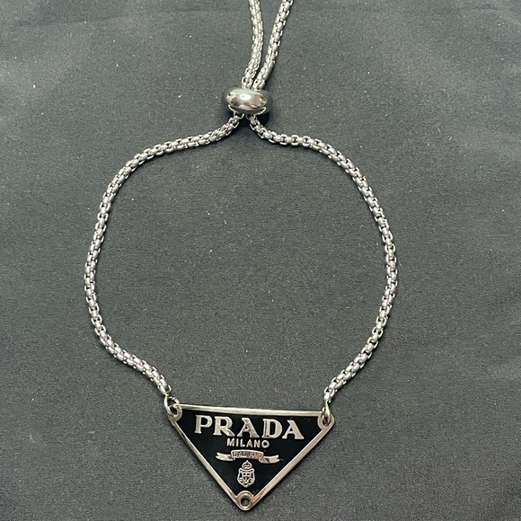 Upcycled Silver & Black Triangle Logo Adjustable Slider Bracelet - Picture 1 of 3